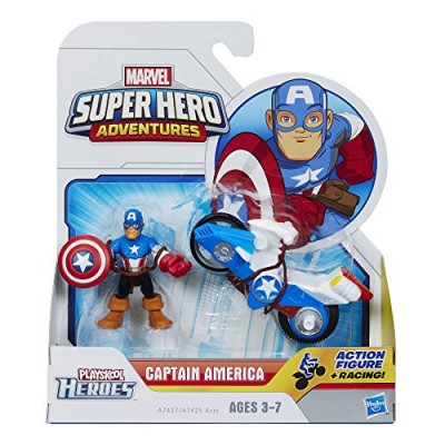 Playskool Heroes Marvel Super Hero Adventures Captain America Figure with Shield Racer Vehicle