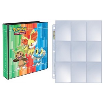 Pokemon X & Y 3-Ring Binder with 25 Platinum Ultra-Pro 9-Pocket Pages (Chespin, Fennekin and Froakie on front, Energy Symbols on back) 2 Inch XY Album