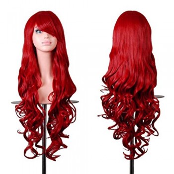 Rbenxia Wigs 32" Women Wig Long Hair Heat Resistant Spiral Curly Cosplay Wig Red
