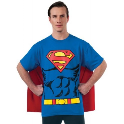 DC Comics Superman Costume T-Shirt With Cape, Blue, Medium