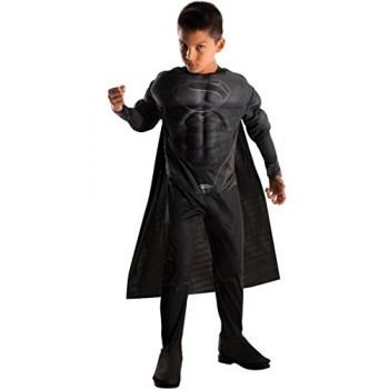 Rubies Man of Steel Deluxe Black Suit Muscle Chest Child's Superman Costume, Large