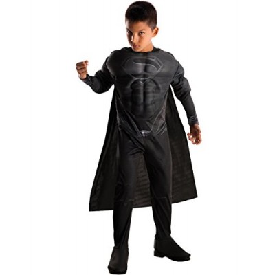 Rubies Man of Steel Deluxe Black Suit Muscle Chest Child's Superman Costume, Large