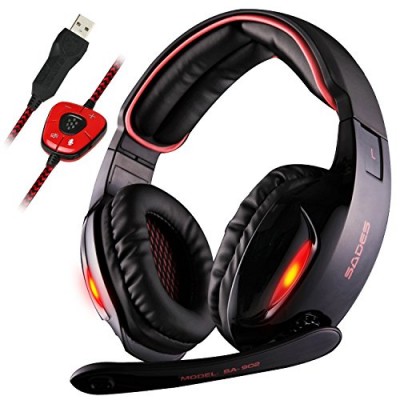Sades SA902B 7.1 Channel Virtual USB Surround Stereo Wired PC Gaming Headset Over Ear Headphones with Mic Revolution Volume Control Noise Canceling...