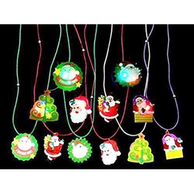 San Tokra 12 Pcs Christmas Holiday Flashing Light Necklaces, Christmas Tree Snowman LED Pendant Necklace