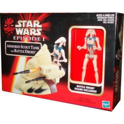 Star Wars 1999 Episode 1 The Phantom Menace Action Figure Vehicle - Invasion Force Armored Scout Tank with 4.5 Tall Battle Droid Figure