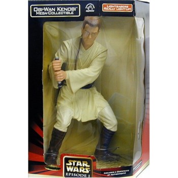 Star Wars Episode 1 The Phantom Menace Mega Collectible 13 Inch Tall Action Figure - Obi-Wan Kenobi with Lightsaber That Really Light Up Plus Certi...