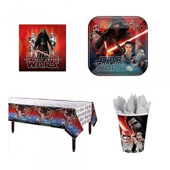 Star Wars VII The Force Awakens Party Supply Pack for 16 People - 16 Dinner Plates, 16 Luncheon Napkins, 16 Cups 1 Tablecloth