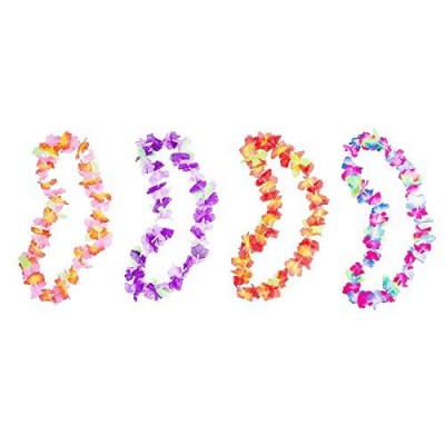 Hawaiian Ruffled Simulated Colorful Luau Silk Flower Leis Necklaces for Tropical Island Beach Theme Party Event, Birthday Supplies, Costume (12 Pac...