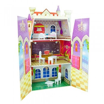 Teamson Kids Fancy Castle Theme Doll House with 5 Piece Funiture Toy, Multicolor