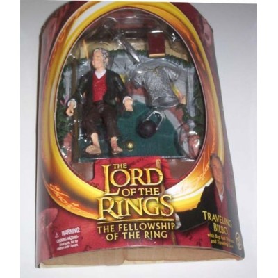 2003 TOY BIZ LORD OF THE RINGS THE TWO TOWERS WAVE 2 TRAVELING BILBO FIGURE HALF MOON PACKAGE