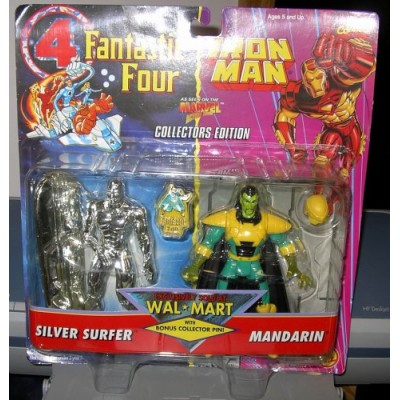 FANTASTIC FOUR/IRONMAN WALMART EXCLUSIVE 2 PACK "SILVER SURFER & MANDARIN" w/ BONUS COLLECTOR PIN MOC