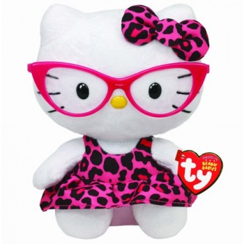 Ty Beanie Baby Hello Kitty Plush -Pink Leopard Nerd with Glasses