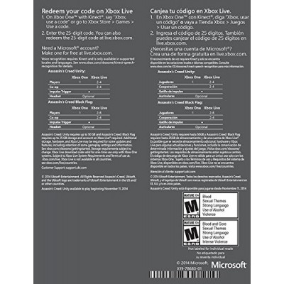 Assassin's Creed IV Black Flag & Assassin's Creed Unity Digital [Xbox One] Download Card 2 Game Bundle