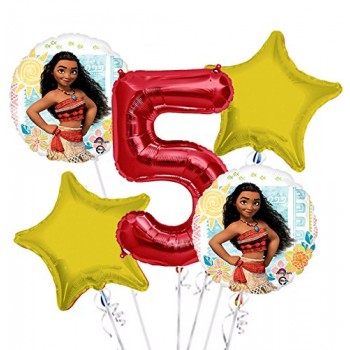 Moana Balloon Bouquet 5th Birthday 5 pcs - Party Supplies Pink